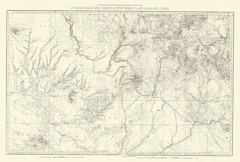 Southwest Colorado New Mexico - USGS 1881 Black Ornate Wood Framed Art Print with Double Matting by USGS