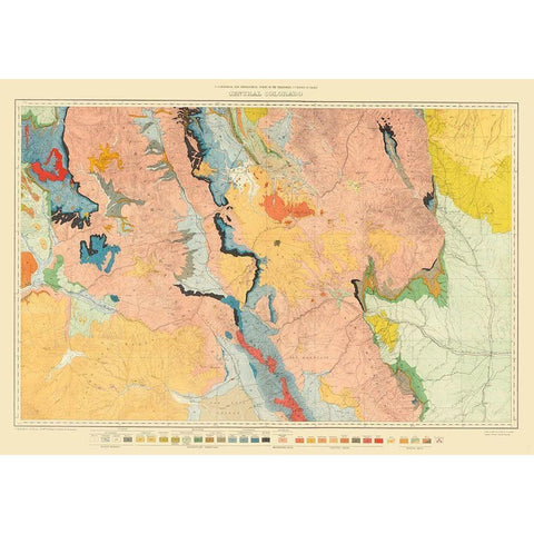 Central Colorado Sheet - USGS 1881 Gold Ornate Wood Framed Art Print with Double Matting by USGS