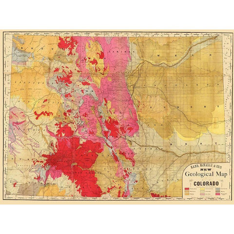 Colorado Geology - Rand McNally 1879 Black Modern Wood Framed Art Print with Double Matting by Rand McNally