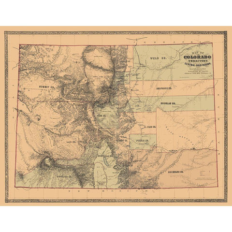 Colorado with the Central Gold Region - Monk 1862 Black Modern Wood Framed Art Print by Monk