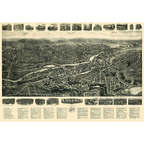 Ansonia Connecticut - Bailey 1921  White Modern Wood Framed Art Print by Bailey