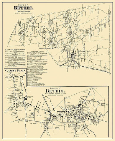 Bethel Connecticut Landowner - 1874 Black Ornate Wood Framed Art Print with Double Matting by Peterson Collection