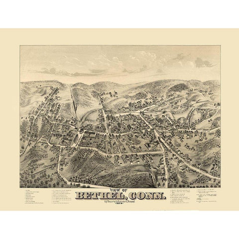 Bethel Connecticut - Bailey 1879  Gold Ornate Wood Framed Art Print with Double Matting by Bailey