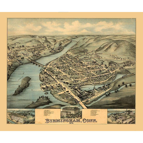 Birmingham Connecticut - Bailey 1876  White Modern Wood Framed Art Print by Bailey