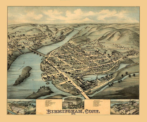 Birmingham Connecticut - Bailey 1876  Black Ornate Wood Framed Art Print with Double Matting by Bailey