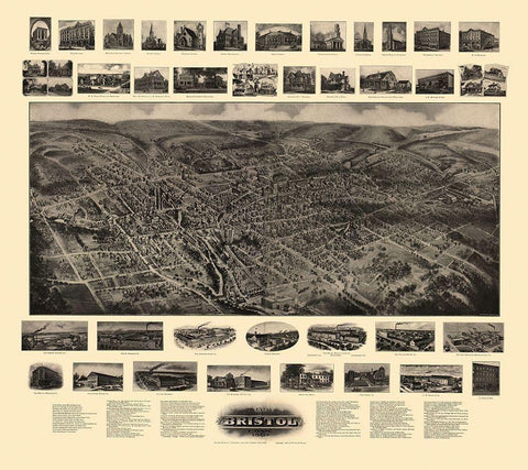 Bristol Connecticut - Bailey 1907 Black Ornate Wood Framed Art Print with Double Matting by Bailey