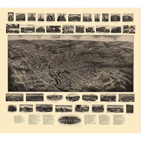 Bristol Connecticut - Bailey 1907 Gold Ornate Wood Framed Art Print with Double Matting by Bailey