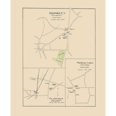 Brooklyn Connecticut - Hurd 1893 Black Modern Wood Framed Art Print with Double Matting by Hurd