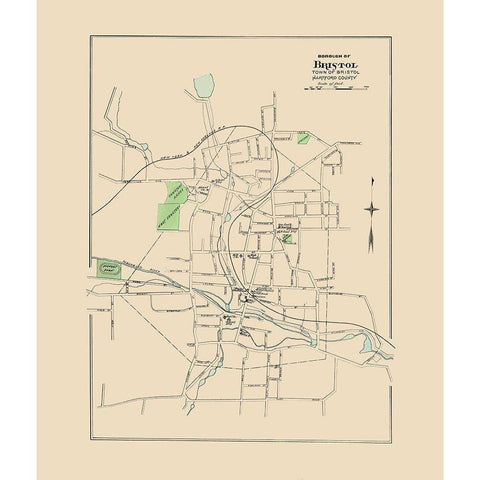 Bristol Connecticut - Hurd 1893 Black Modern Wood Framed Art Print with Double Matting by Hurd