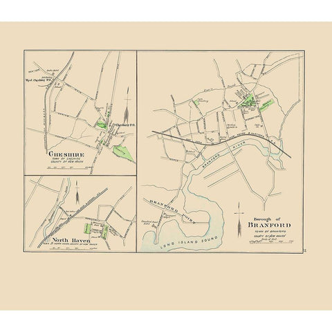 Branford Connecticut - Hurd 1893 Gold Ornate Wood Framed Art Print with Double Matting by Hurd