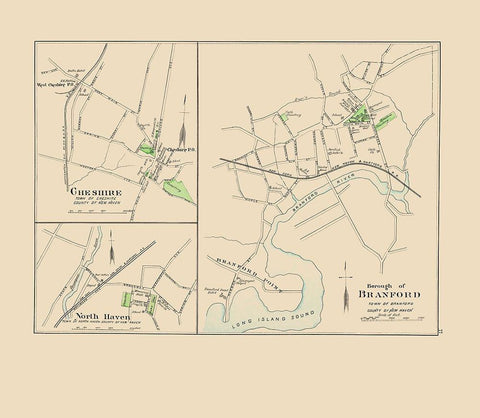 Branford Connecticut - Hurd 1893 White Modern Wood Framed Art Print with Double Matting by Hurd