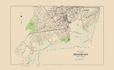 Bridgeport Connecticut Sothth Part - Hurd 1893 White Modern Wood Framed Art Print with Double Matting by Hurd