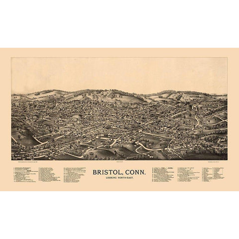 Bristol Connecticut - Norris 1889  Black Modern Wood Framed Art Print by Norris