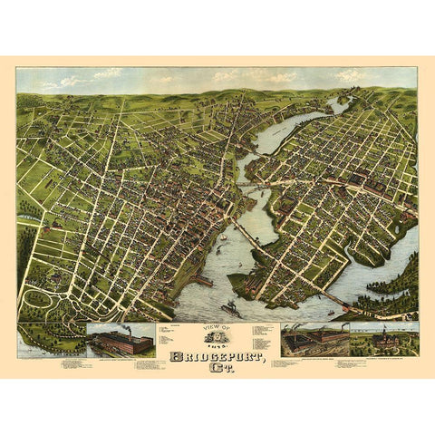 Bridgeport Connecticut - Bailey 1875  Gold Ornate Wood Framed Art Print with Double Matting by Bailey