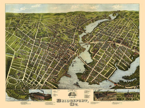 Bridgeport Connecticut - Bailey 1875  White Modern Wood Framed Art Print with Double Matting by Bailey