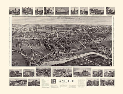 Branford Connecticut - Bailey 1905  Black Ornate Wood Framed Art Print with Double Matting by Bailey
