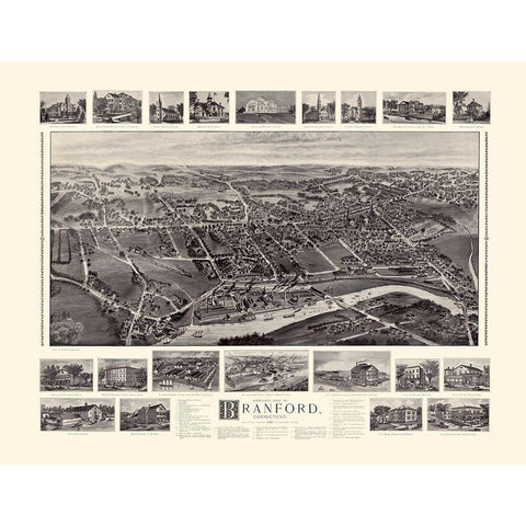 Branford Connecticut - Bailey 1905  White Modern Wood Framed Art Print by Bailey