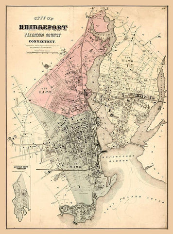 Bridgeport Connecticut -1877 White Modern Wood Framed Art Print with Double Matting by Unknown