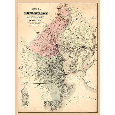 Bridgeport Connecticut -1877 Black Modern Wood Framed Art Print with Double Matting by Unknown
