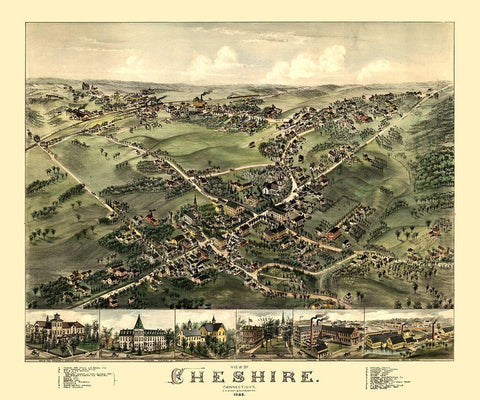 Cheshire Connecticut - Bailey 1882  Black Ornate Wood Framed Art Print with Double Matting by Bailey