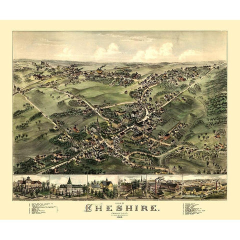 Cheshire Connecticut - Bailey 1882  White Modern Wood Framed Art Print by Bailey
