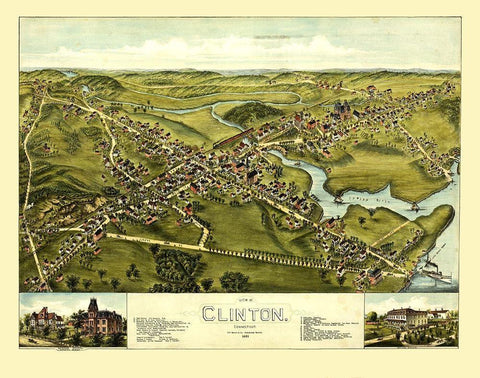 Clinton Connecticut - Bailey 1881  Black Ornate Wood Framed Art Print with Double Matting by Bailey