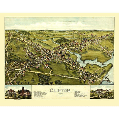 Clinton Connecticut - Bailey 1881  Black Modern Wood Framed Art Print by Bailey