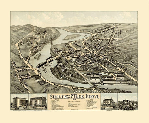 Collinsville Connecticut - Bailey 1878  White Modern Wood Framed Art Print with Double Matting by Bailey