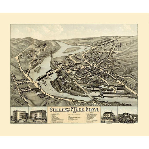 Collinsville Connecticut - Bailey 1878  White Modern Wood Framed Art Print by Bailey
