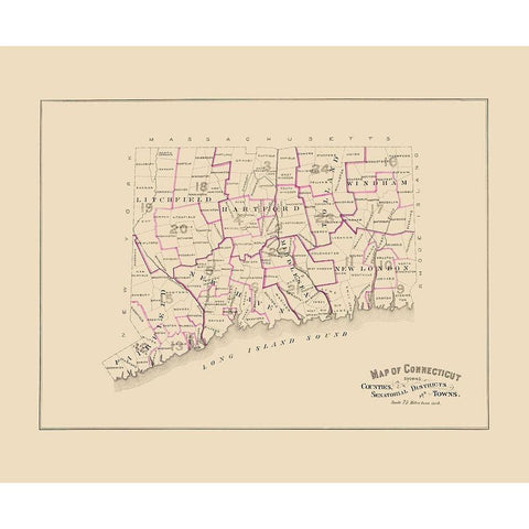 Connecticut - Hurd 1893 Gold Ornate Wood Framed Art Print with Double Matting by Hurd