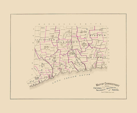 Connecticut - Hurd 1893 White Modern Wood Framed Art Print with Double Matting by Hurd