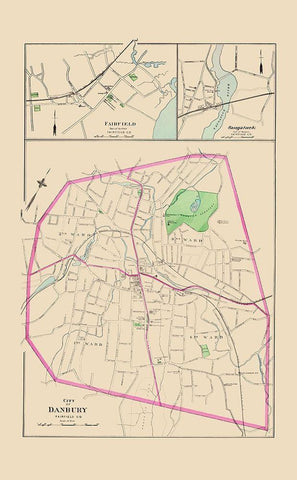 Danbury, Fairfield, Saugatuck Connecticut 1893 White Modern Wood Framed Art Print with Double Matting by Hurd