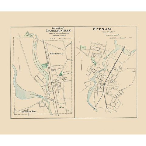 Danielsonville Connecticut - Hurd 1893 Black Modern Wood Framed Art Print with Double Matting by Hurd
