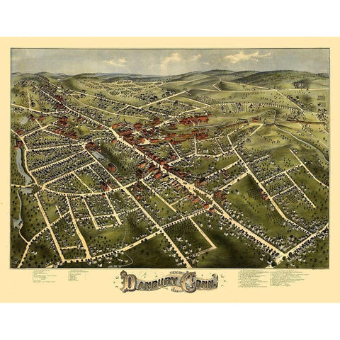 Danbury Connecticut - Bailey 1875  White Modern Wood Framed Art Print by Bailey