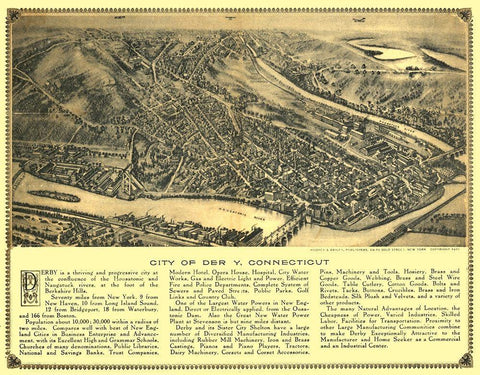 Derby Connecticut - Bailey 1920  White Modern Wood Framed Art Print with Double Matting by Bailey