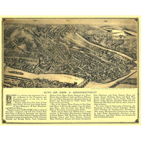 Derby Connecticut - Bailey 1920  Black Modern Wood Framed Art Print by Bailey