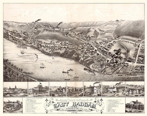East Haddam Connecticut - Bailey 1880  Black Ornate Wood Framed Art Print with Double Matting by Bailey