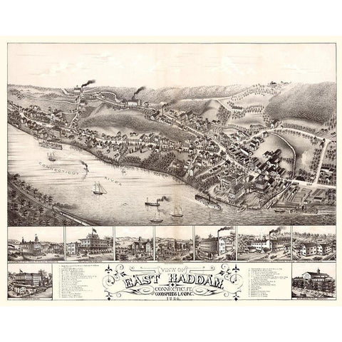 East Haddam Connecticut - Bailey 1880  Black Modern Wood Framed Art Print by Bailey