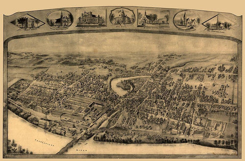 Enfield Connecticut - Bailey 1908  Black Ornate Wood Framed Art Print with Double Matting by Bailey