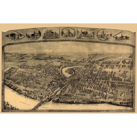 Enfield Connecticut - Bailey 1908  Black Modern Wood Framed Art Print by Bailey