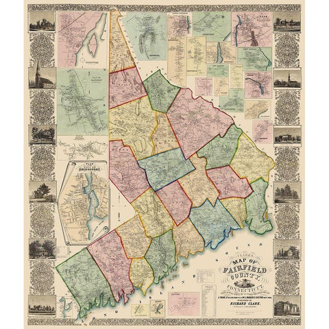 Fairfield Connecticut Landowner - Clark 1856 Black Modern Wood Framed Art Print with Double Matting by Clark