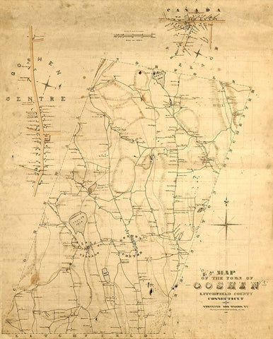 Goshen Connecticut - Woodford 1852  Black Ornate Wood Framed Art Print with Double Matting by Woodford