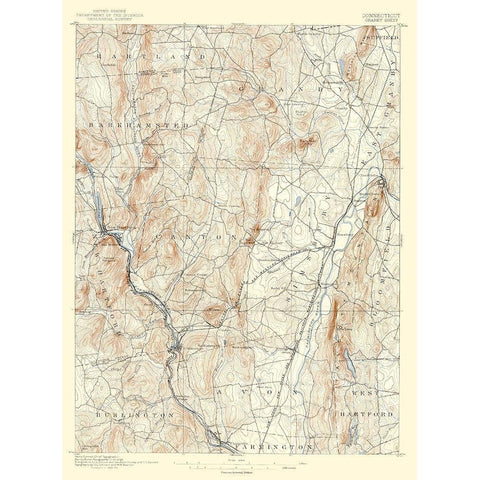 Granby Connecticut Sheet - USGS 1892 Black Modern Wood Framed Art Print by USGS