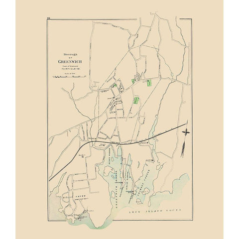 Greenwich Connecticut - Hurd 1893 Black Modern Wood Framed Art Print by Hurd