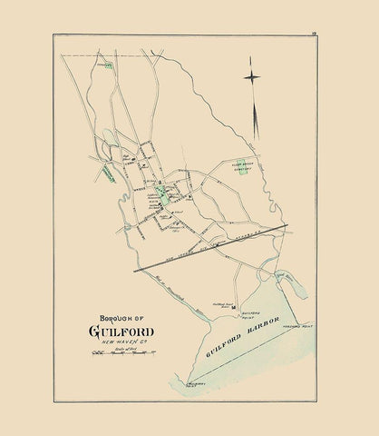 Guilford Connecticut - Hurd 1893 Black Ornate Wood Framed Art Print with Double Matting by Hurd