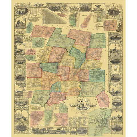 Hartford Connecticut Landowner - Woodford 1855 White Modern Wood Framed Art Print by Woodford