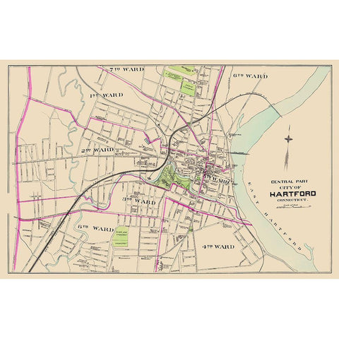 Hartford Connecticut Central Part - Hurd 1893 Gold Ornate Wood Framed Art Print with Double Matting by Hurd