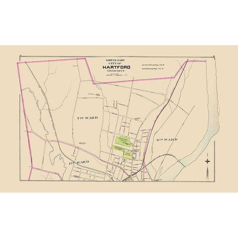 Hartford Connecticut North Part - Hurd 1893 Gold Ornate Wood Framed Art Print with Double Matting by Hurd