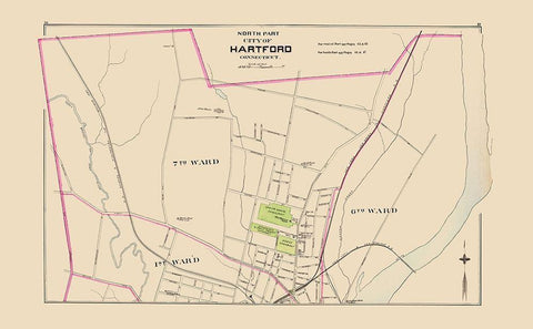 Hartford Connecticut North Part - Hurd 1893 Black Ornate Wood Framed Art Print with Double Matting by Hurd