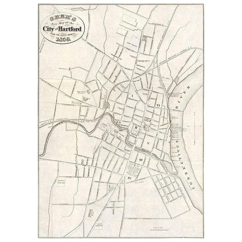 Hartford Connecticut - Geer 1859  Black Modern Wood Framed Art Print by Geer